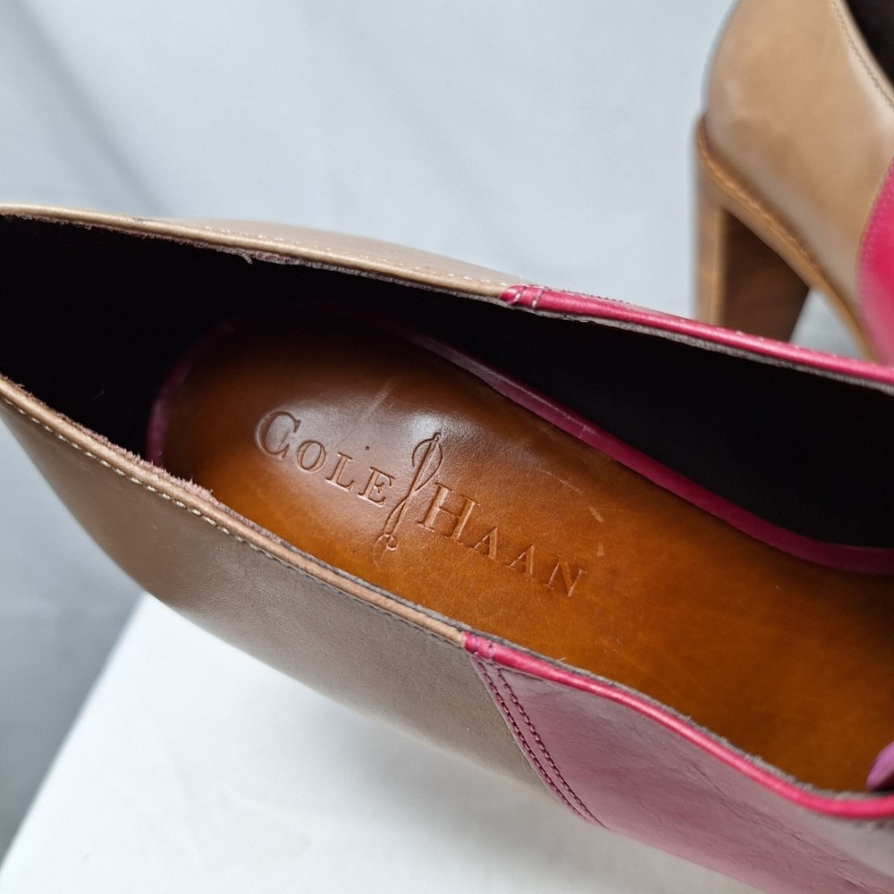 COLE HAAN Stephanie Air Oxford Pumps Sz 7B Tan Pink Colorblock Leather Steampunk - Picture 8 of 11